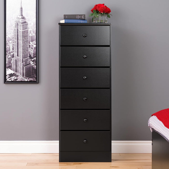 Astrid 6-Drawer Tall Black Chest for Bedroom