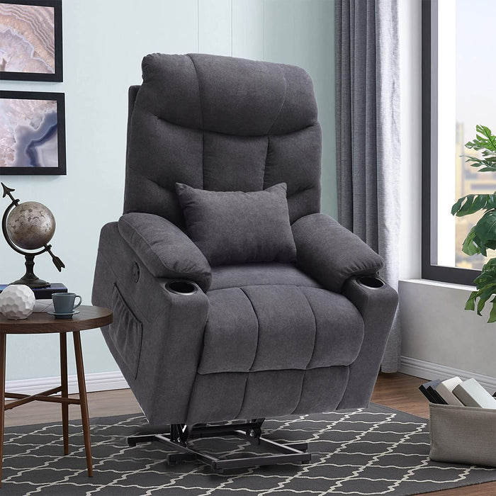 Grey Blue Power Lift Recliner with Heat & Massage