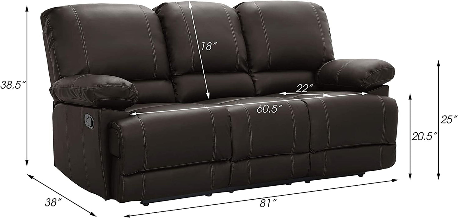 Lexicon Randolph Faux Leather Double Reclining Sofa with Dropdown Table, 81" W, Dark Brown