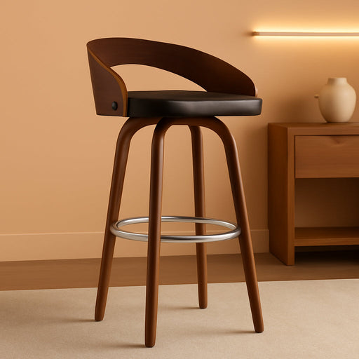 Sonia Barstool with Polyurethane Upholstery, 26″H, Walnut/Brown