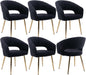 Gold Leg Faux Fur Dining Chairs (Set of 6, Black)