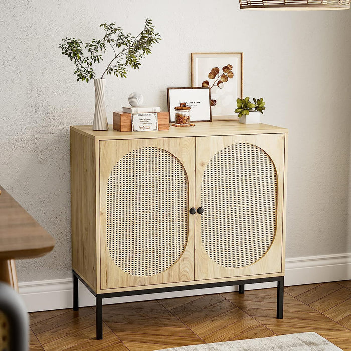 Handmade Rattan Door Accent Cabinet Set