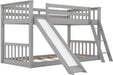 Grey Low Twin Bunk Bed with Slide and Ladder