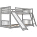 Grey Low Twin Bunk Bed with Slide and Ladder