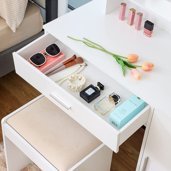 White Vanity Table Set with Lighted Mirror