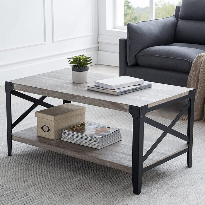 Rustic Coffee Table with Storage Shelf
