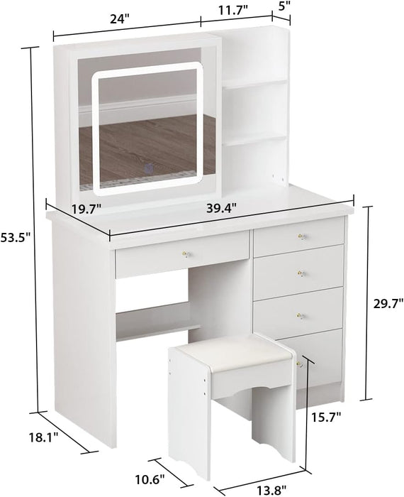 Large Vanity Desk Set with Sliding Lighted Mirror