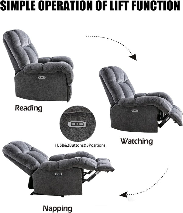 Electric Power Recliner Chairs with USB Charge Port, Electric Reclining Recliner with Upholstered Seat, Overstuffed Reclining Sofa Recliner for Living Room Bedroom (Dark Grey)