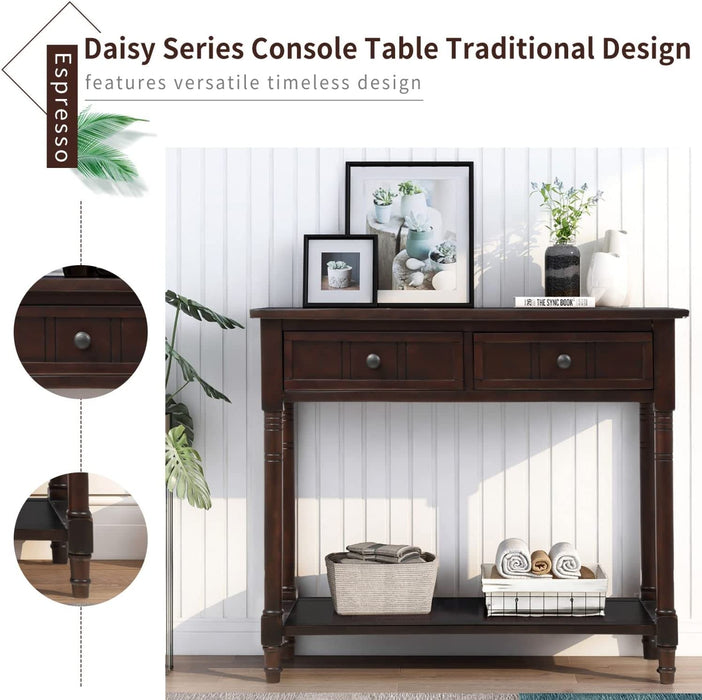 Rustic Espresso Console Table with Storage Drawers