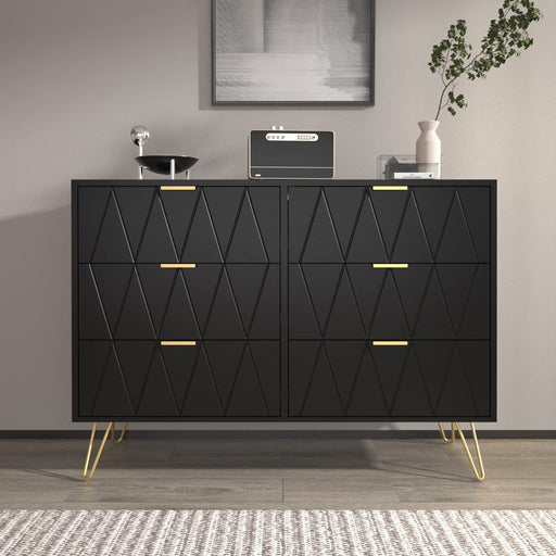 Modern Black Dresser with Metal Handles