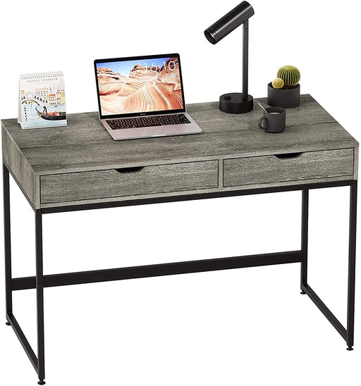 Small Gray Desk with 2 Large Drawers