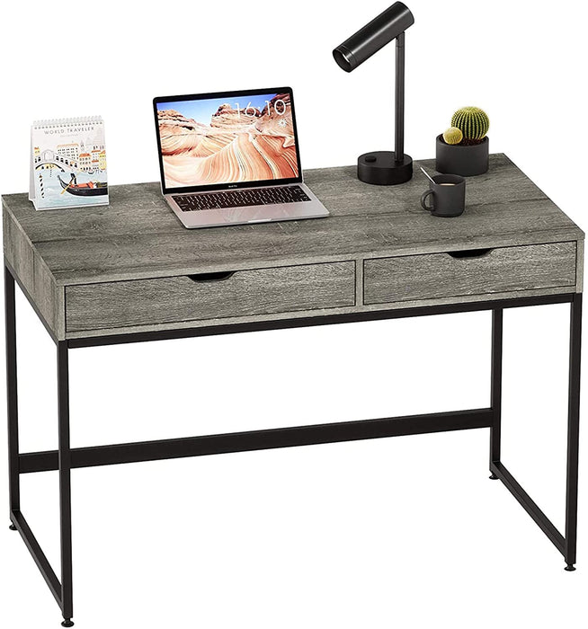 Small Gray Desk with 2 Large Drawers