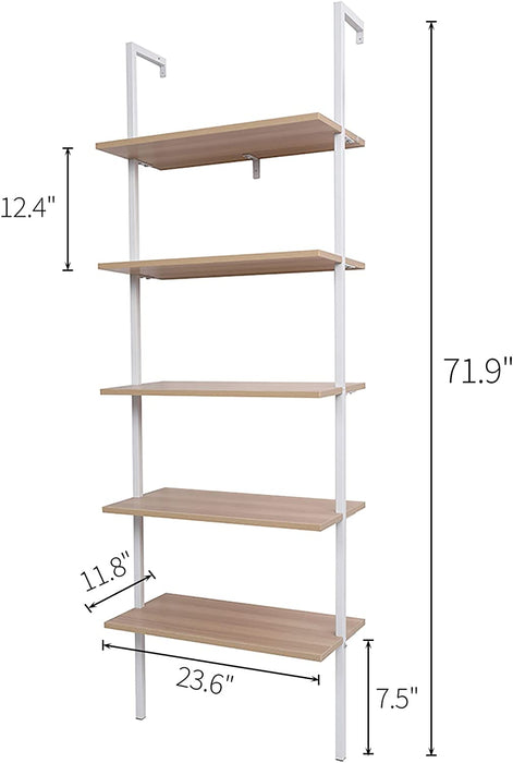 5-Tier Oak Ladder Shelf with Metal Frame