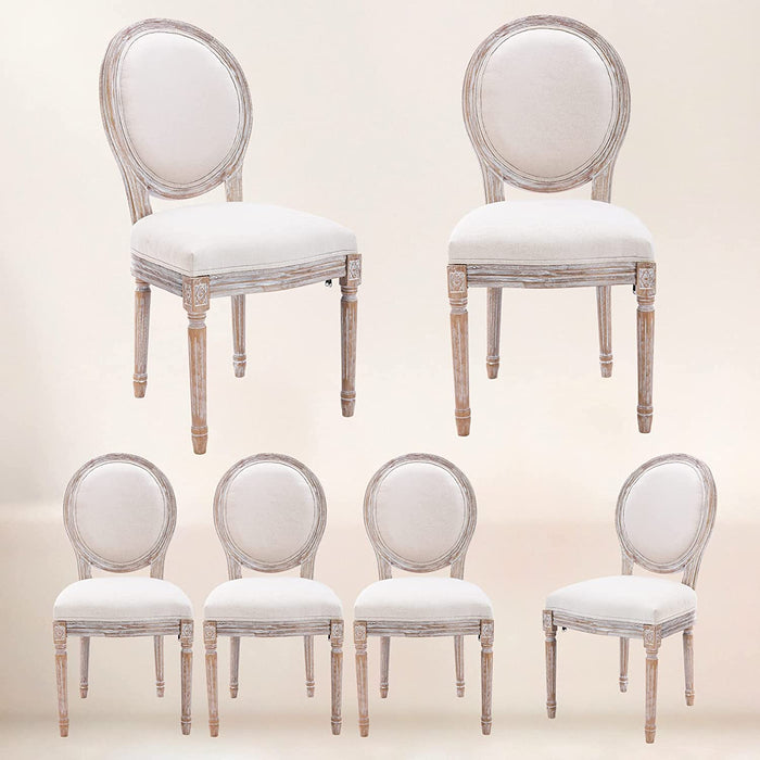 French Country Upholstered Dining Chairs (Set of 6, Beige)