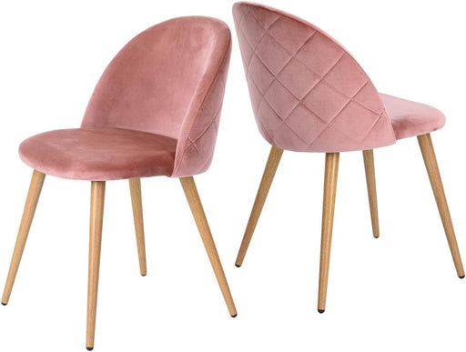 Set of 2 Pink Velvet Dining Room Chairs, Metal Legs