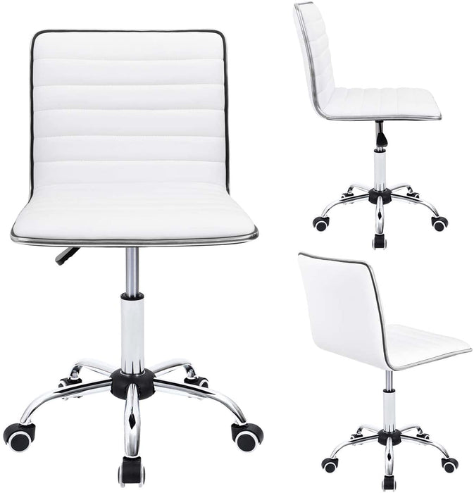 White Retro Swivel Office Chair with Armless Ribbed