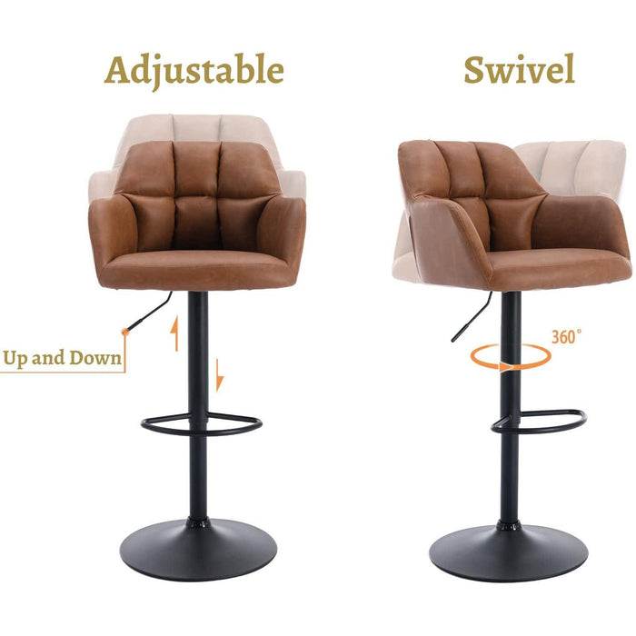 Modern Swivel Bar Stools Leather with Back and Arms