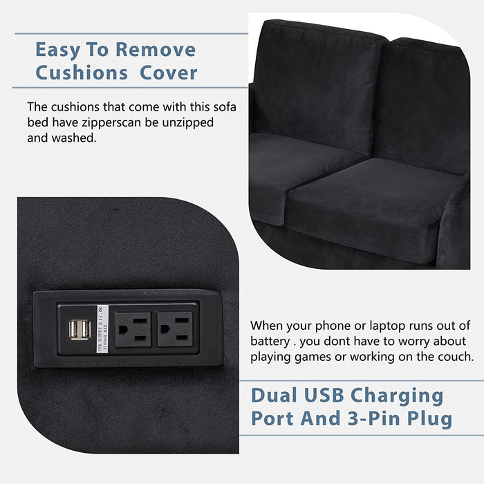 2-In-1 Velvet Sleeper Sofa with USB Port