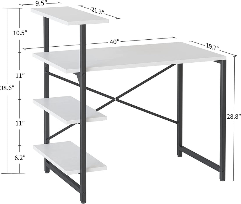 Compact White Desk with Shelves for Home Office