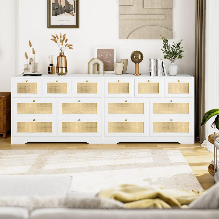 Rattan 7-Drawer Dresser in White