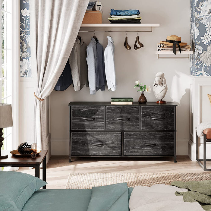 Charcoal Black Fabric 5-Drawer Dresser