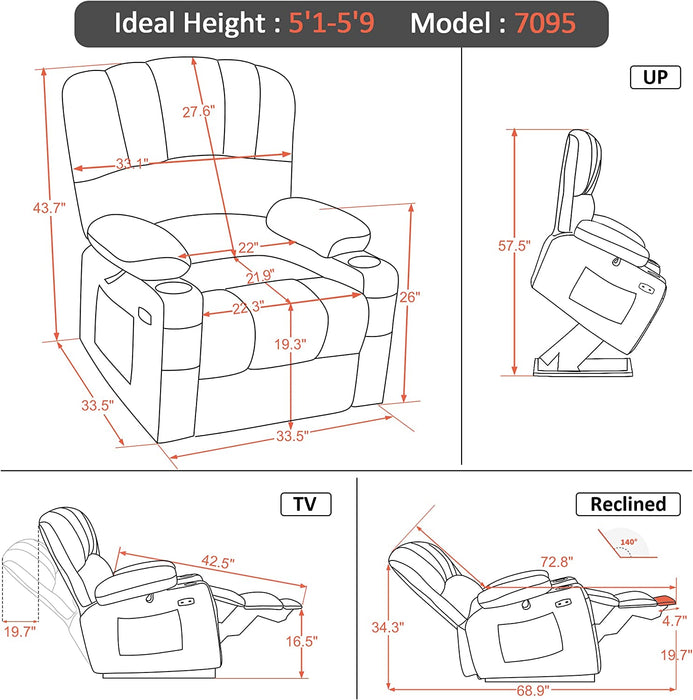 Electric Power Lift Recliner Chair Sofa with Massage and Heat