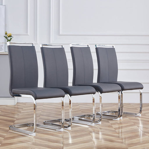 Grey Faux Leather Padded High Back Dining Chairs Set of 4