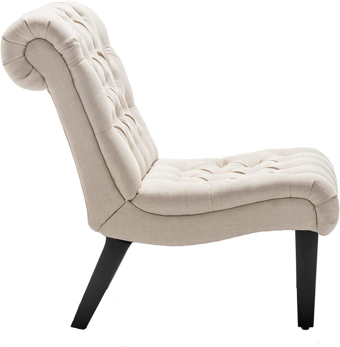 Stylish Cream Accent Chair with Wood Legs