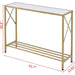 Gold and White Narrow Console Table with Shelves
