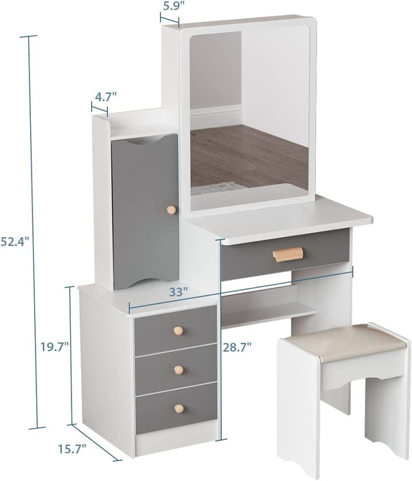 Vanity Desk Set with Sliding Mirror and Drawer