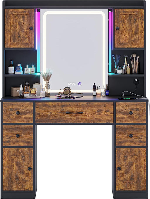 Vanity Desk with Mirror, Lights and Storage