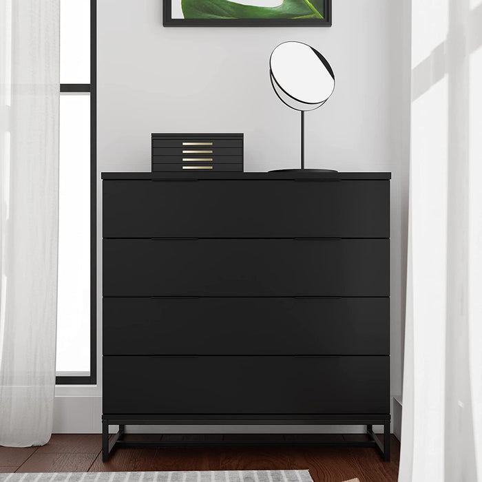 Black Modern 4-Drawer Dresser Storage Chest