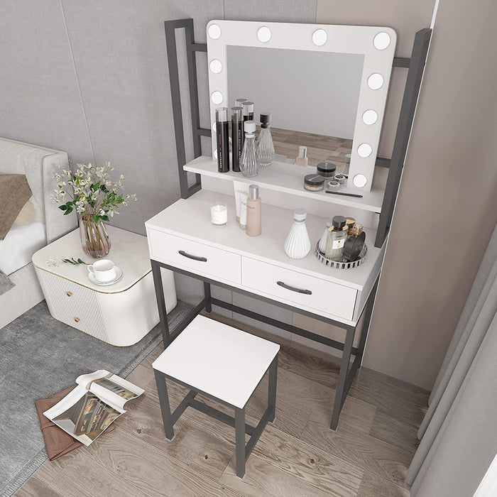 White Makeup Vanity Desk with Lighted Mirror