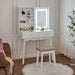 White Vanity Desk with Mirror, Lights, and Drawers