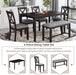 Farmhouse Style 6 Piece Dining Table Set with Bench and Chairs