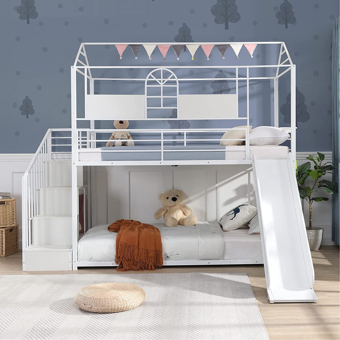 Twin Low Bunk Bed with Guardrail, Gray