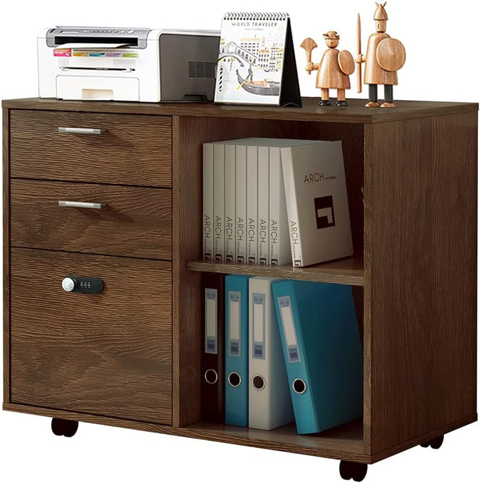 Brown 3-Drawer File Cabinet with Lock