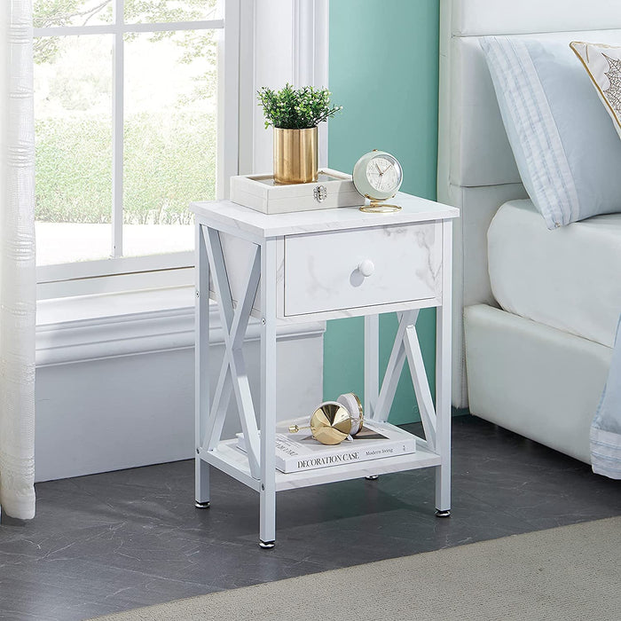 Versatile X-Design Marble White Nightstand