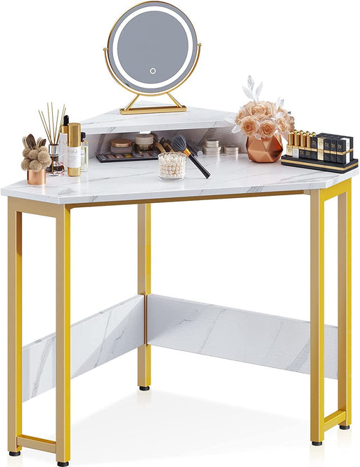 Space Saving Triangle Desk with Steel Frame, Marble Top