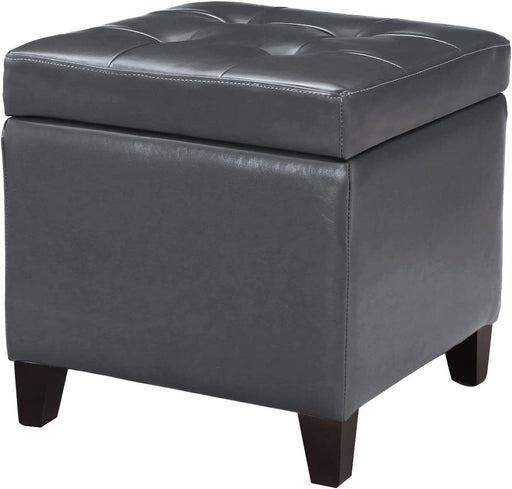 Gray Bonded Leather Tufted Cube Storage Ottoman