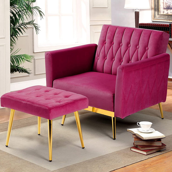 Velvet Accent Chair with Adjustable Armrests, Fuchsia