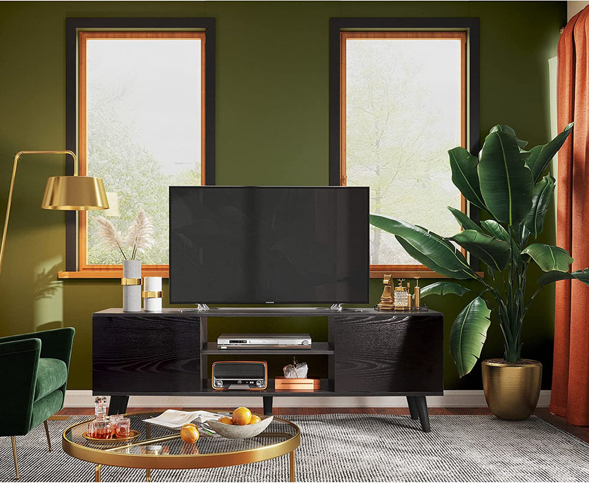 Rustic Black TV Console with Storage Cabinets