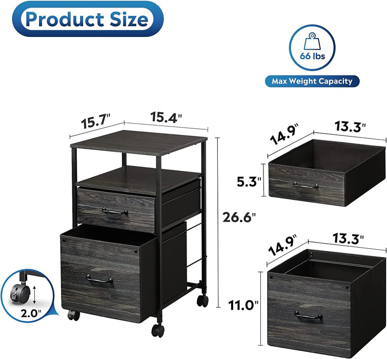 Rolling File Cabinet with Open Storage Shelf