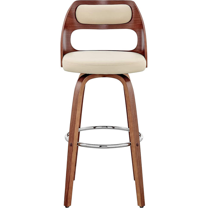 Cream Faux Leather Walnut Wood Bar Stool