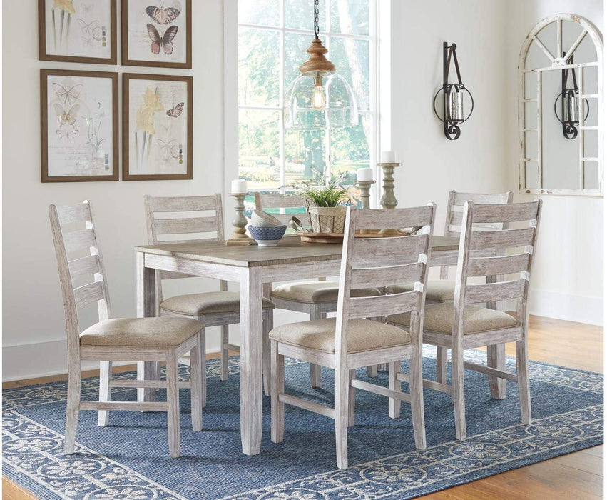 Whitewash Cottage Dining Table Set with 6 Chairs