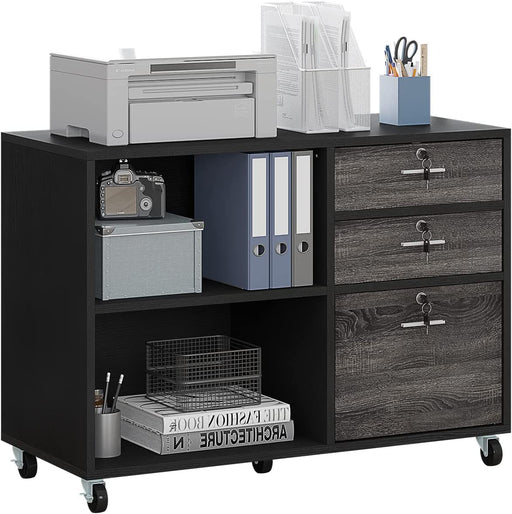 Mobile 3-Drawer File Cabinet with Shelves