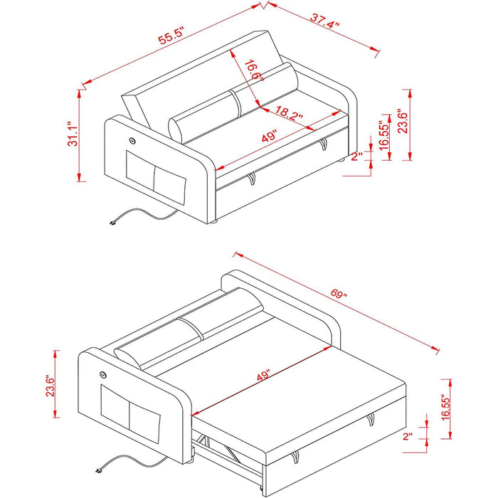 Convertible Sofa Bed with USB and Pockets