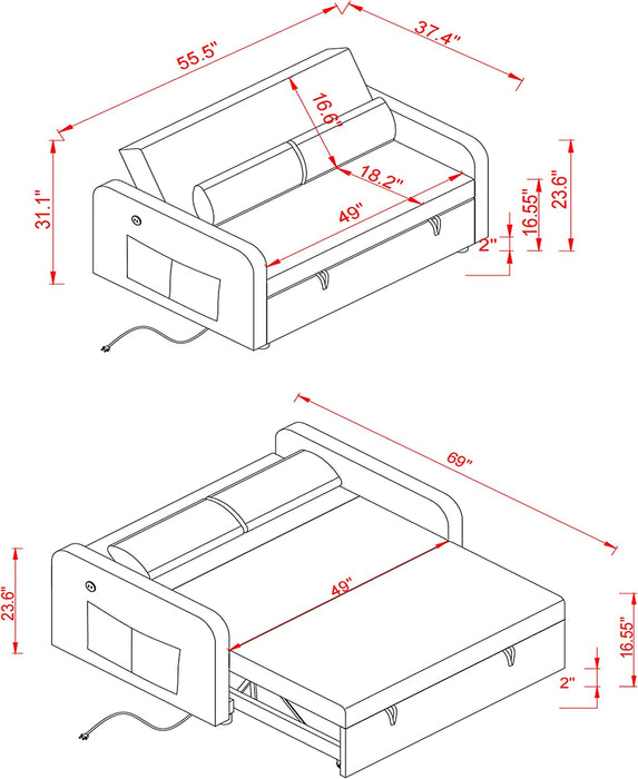 Convertible Sofa Bed with USB and Pockets