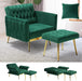 Green Velvet Recliner Chair with Ottoman and Pillow