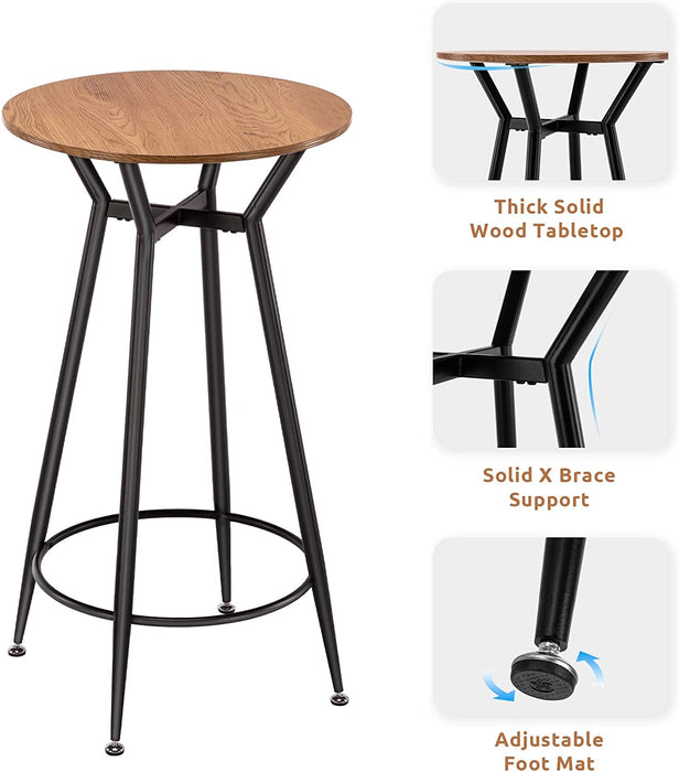 Round Bar Height Table with Solid Wood Top